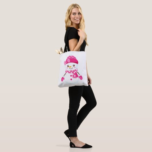 Snowman Wearing Pink Pet and Scarf Tote Bag (Op model)