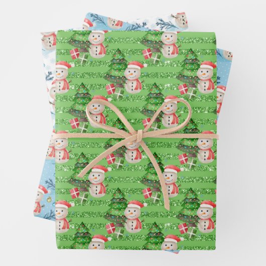 Snowman Wearing Santa Hat en Scarf Inpakpapier Vel (In situ)