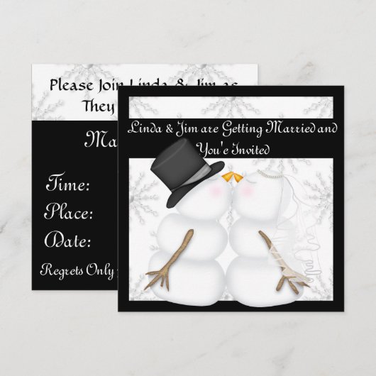Snowman Wedding Invitations with Snowflakes Kaart (Voorkant / Achterkant)