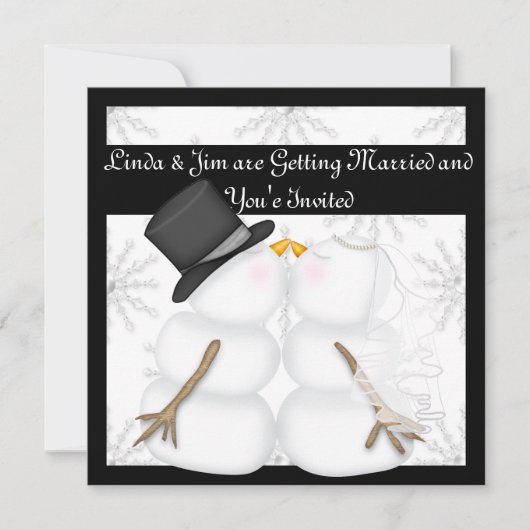 Snowman Wedding Invitations with Snowflakes Kaart (Voorkant)