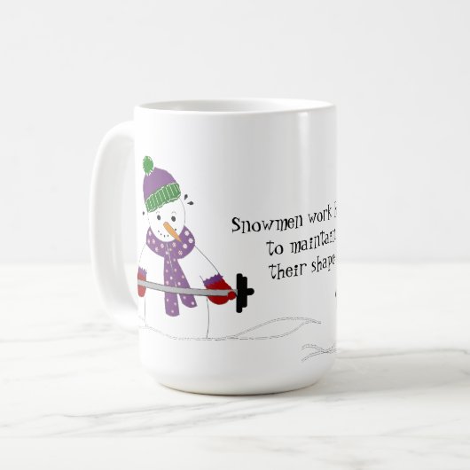 Snowman Weight Lifting met Gezegde Koffiemok (Voorkant links)