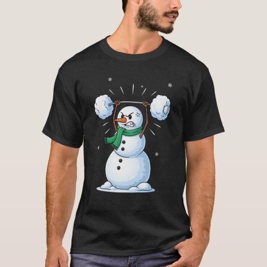 Snowman Weightlifting Christmas Gym Lover T-shirt (Voorkant)