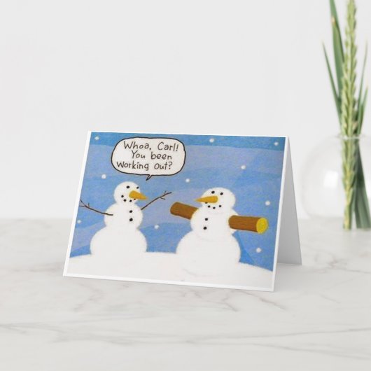 Snowman werkt uit logs Wenskaart Feestdagen Kaart (Voorkant)