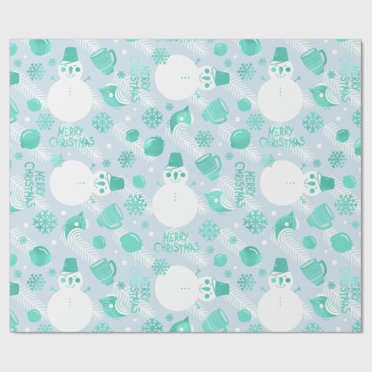 Snowman White Mint Blue Cadeaupapier (Vlak)