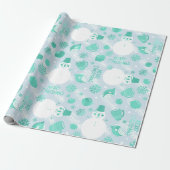 Snowman White Mint Blue Cadeaupapier (Uitgerold)