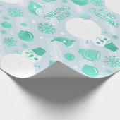 Snowman White Mint Blue Cadeaupapier (Hoek)