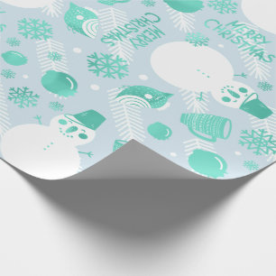 Snowman White Mint Blue Cadeaupapier