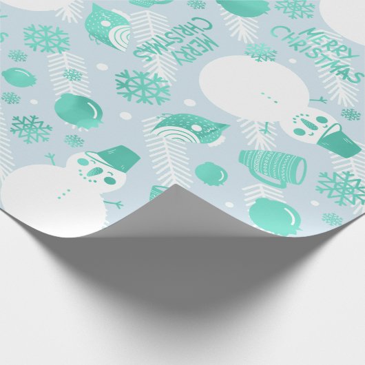 Snowman White Mint Blue Cadeaupapier (Hoek)
