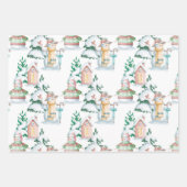 Snowman White Rabbit Trees Waterverf Kerstmis Inpakpapier Vel (Voorkant)