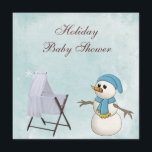 Snowman & Wieg Boy's Holiday Baby shower Kaart<br><div class="desc">Elegante, klastige, knap en schattig blauw kerstfeest Baby Shower-uitnodigingen voor jongens met een schattige sneeuwpop in het blauw, een wit traditioneel wieg en blauwe baby schoenen. De achtergrond is een mooi blauw met sneeuwvlokken. Deze stijlvolle, , feestelijke Baby shower uitnodigingen zijn aan beide zijden versierd en alle tekst is volledig...</div>