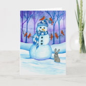 Snowman Wildlife Birds Holiday door Bihrle Feestdagen Kaart (Voorkant)