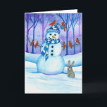 Snowman Wildlife Birds Holiday door Bihrle Feestdagen Kaart<br><div class="desc">Winter Wonders Series by AmyLyn Bihrle Original Paintings</div>