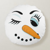 Snowman Winking Funny Kerstmis Rond Kussen (Voorkant)
