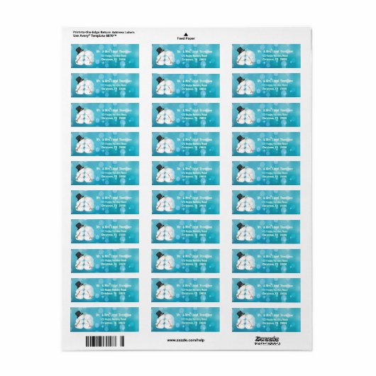 Snowman Winter Bride en Groom Etiket (Full Sheet)