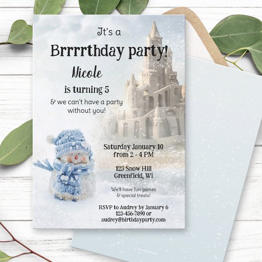 Snowman Winter Castle Birthday Party Invitation Kaart