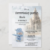 Snowman Winter Castle Birthday Party Invitation Kaart (Voorkant)
