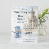 Snowman Winter Castle Birthday Party Invitation Kaart (Staand voorkant)