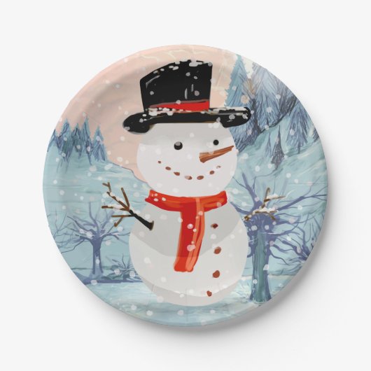 Snowman Winter Feestdagen | Kerstmis Papieren Bordje (Voorkant)