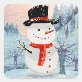 Snowman Winter Feestdagen | Kerstmis Vierkante Sticker