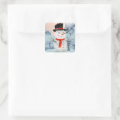 Snowman Winter Feestdagen | Kerstmis Vierkante Sticker (Tas)