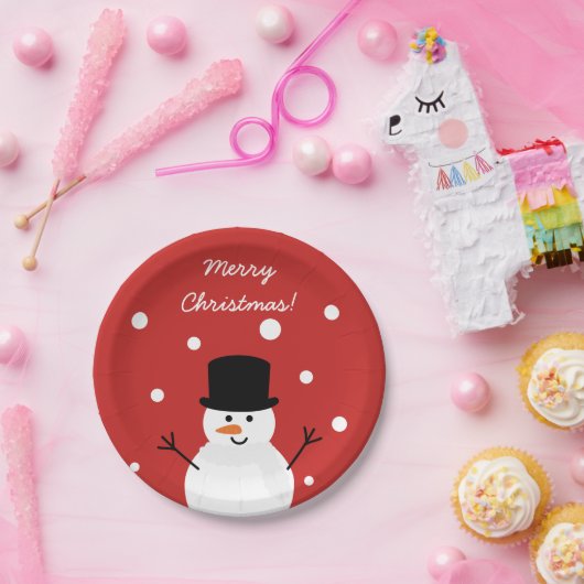 Snowman Winter Festive Holiday Snow Papieren Bordje (Feest)