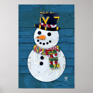 Snowman Winter Fun  License Bord Art Poster