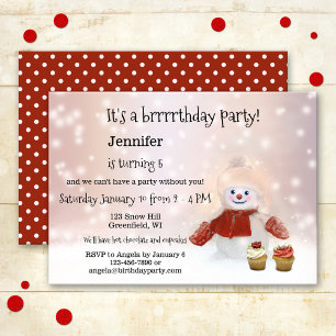 Snowman Winter Girl Birthday Party Invitation Kaart