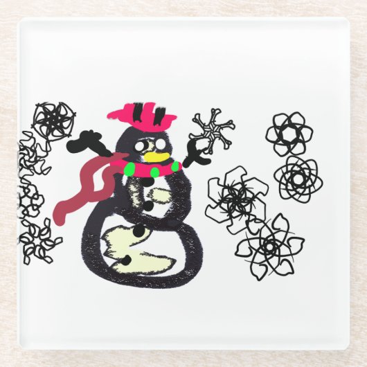 Snowman winter  glazen onderzetter (Voorkant)