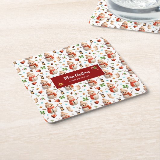 Snowman Winter Holiday - Merry Christmas Kartonnen Onderzetters (Schuin)