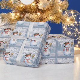 Snowman Winter Merry Typography Holiday Kerstmis Cadeaupapier