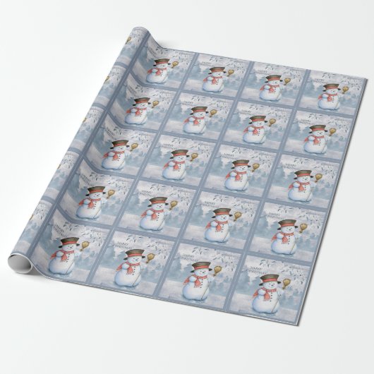 Snowman Winter Merry Typography Holiday Kerstmis Cadeaupapier (Uitgerold)