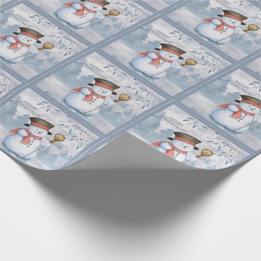 Snowman Winter Merry Typography Holiday Kerstmis Cadeaupapier (Hoek)