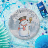 Snowman Winter Merry Typography Holiday Kerstmis Papieren Bordje (Feest)