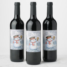 Snowman Winter Merry Typography Year Kerstmis Wijn Etiket