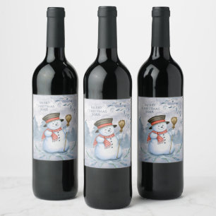 Snowman Winter Merry Typography Year Kerstmis Wijn Etiket