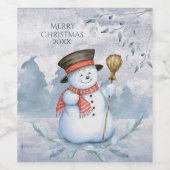 Snowman Winter Merry Typography Year Kerstmis Wijn Etiket (Enkel label)