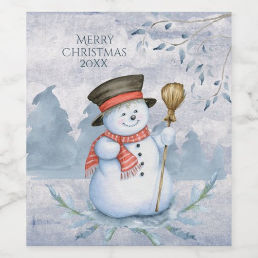 Snowman Winter Merry Typography Year Kerstmis Wijn Etiket (Enkel label)