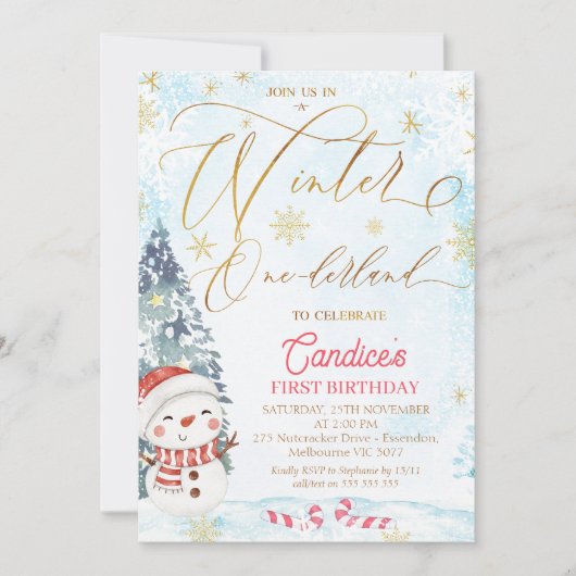 Snowman Winter One-derland Birthday Invitation Kaart (Voorkant)