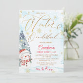 Snowman Winter One-derland Birthday Invitation Kaart (Staand voorkant)