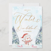 Snowman Winter One-derland Birthday Invitation Kaart (Achterkant)
