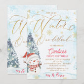 Snowman Winter One-derland Birthday Invitation Kaart (Voorkant / Achterkant)