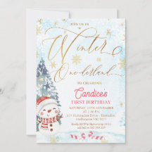 Snowman Winter One-derland Birthday Invitation