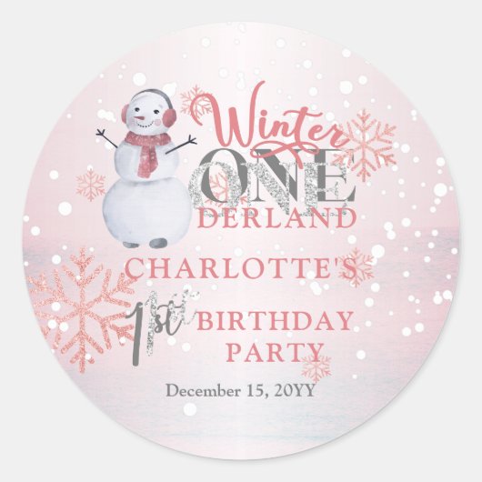 Snowman Winter ONEderland 1e verjaardag Ronde Sticker (Voorkant)