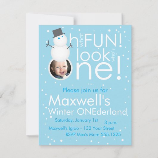Snowman Winter ONEderland 1e verjaardag Uitnodigin Kaart (Voorkant)