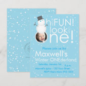Snowman Winter ONEderland 1e verjaardag Uitnodigin Kaart (Voorkant / Achterkant)