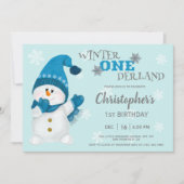 Snowman Winter Onederland First Birthday Foto Kaart (Voorkant)