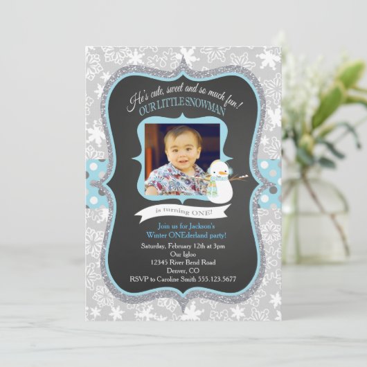 Snowman Winter ONEderland Uitnodiging (Staand voorkant)