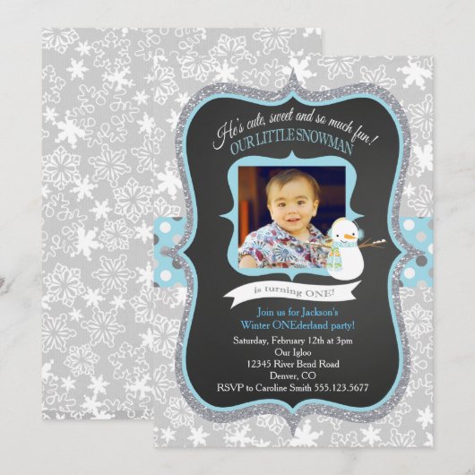 Snowman Winter ONEderland Uitnodiging (Voorkant / Achterkant)