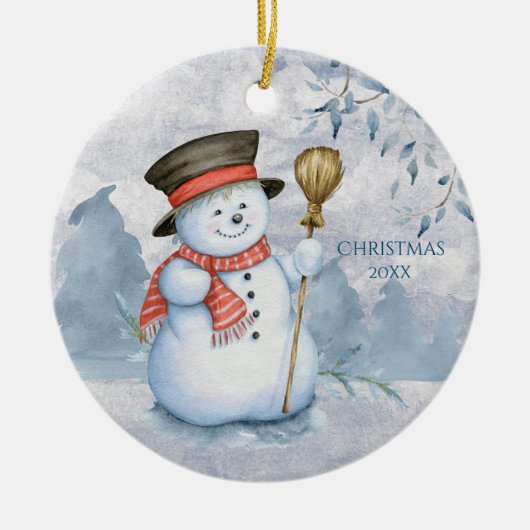 Snowman Winter Personaliseren jaartenduifsspelen Keramisch Ornament (Voorkant)