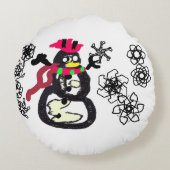 Snowman winter  rond kussen (Achterkant)
